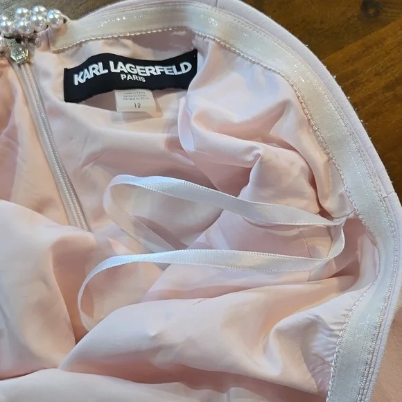 Karl Lagerfeld Light Pink Gown with Adjustable Pearl Straps Size 12 - Picture 8 of 16